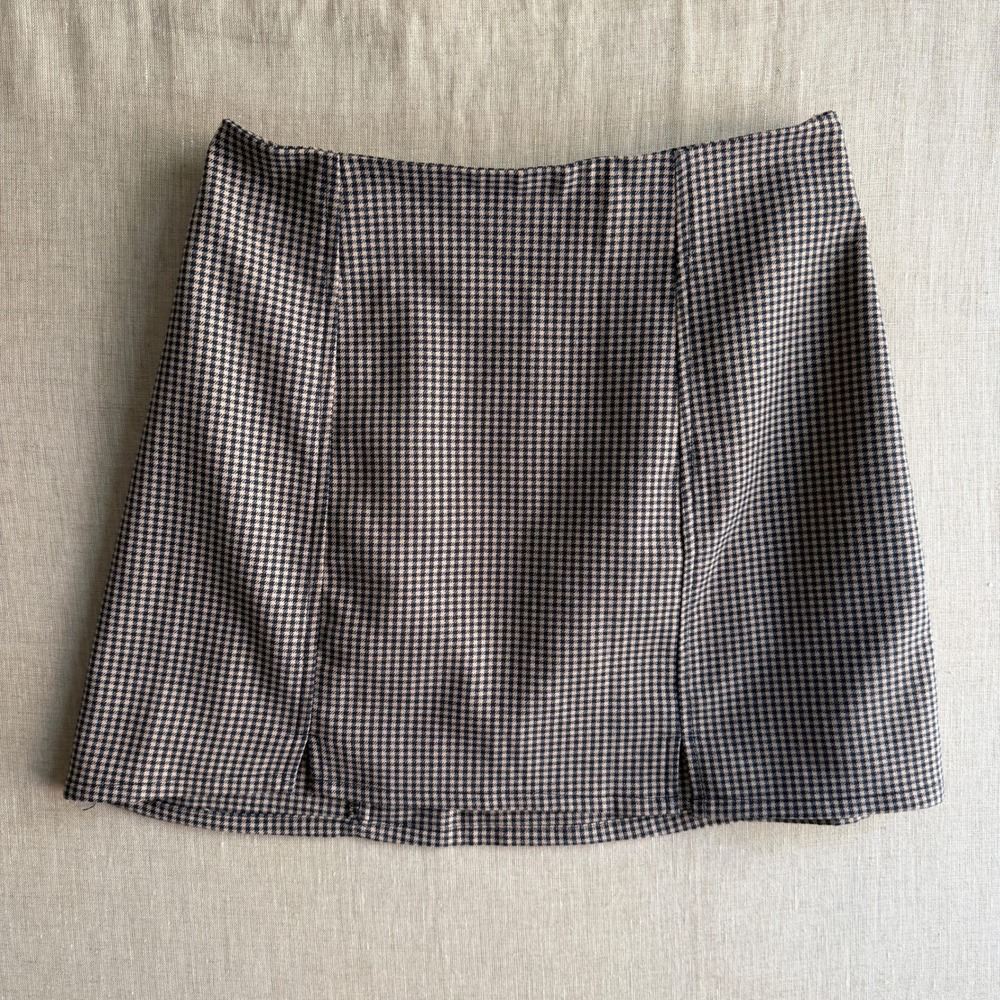 Urban Outfitters Houndstooth Mini Skirt Brown Plaid Woven Academia Preppy